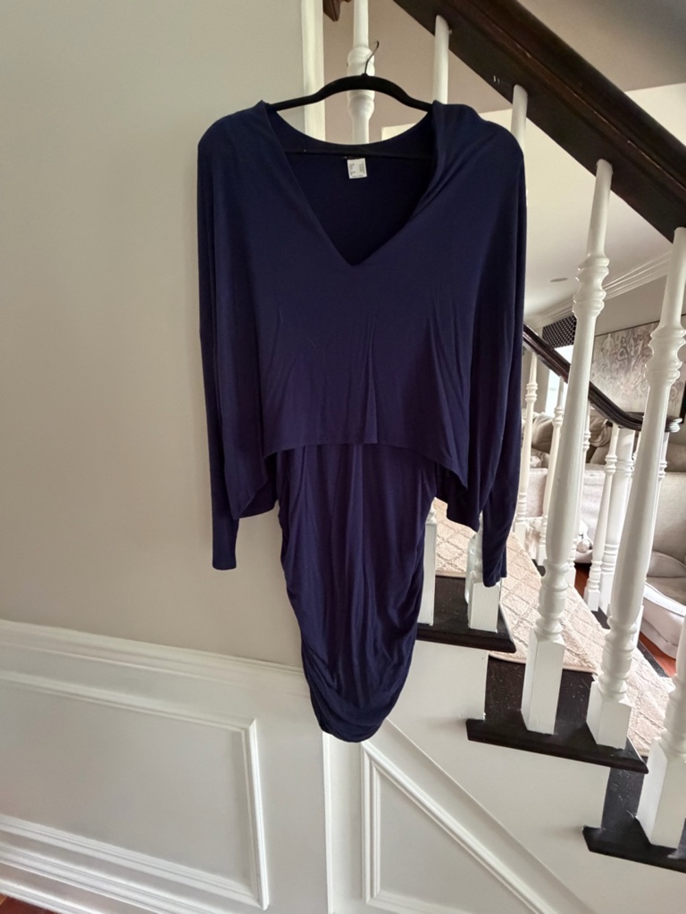 VENUS Navy V-Neck Long Sleeve Draped Tunic Dress